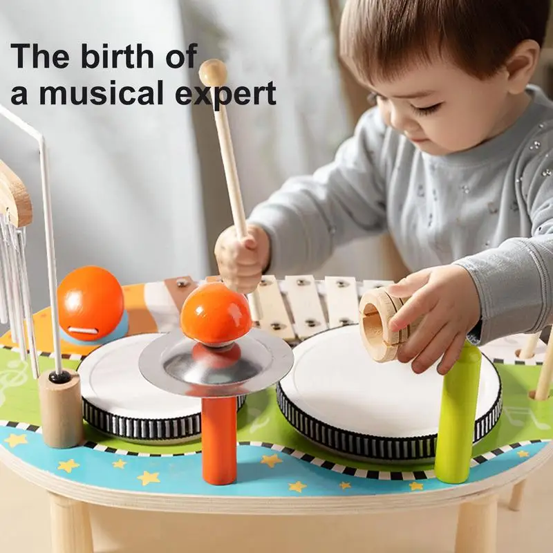 Musical Instruments For Toddler 1-3 Babies Drum Set Wooden Educational Music Toys Toddler Music Toys Multifunctional Kids Drum