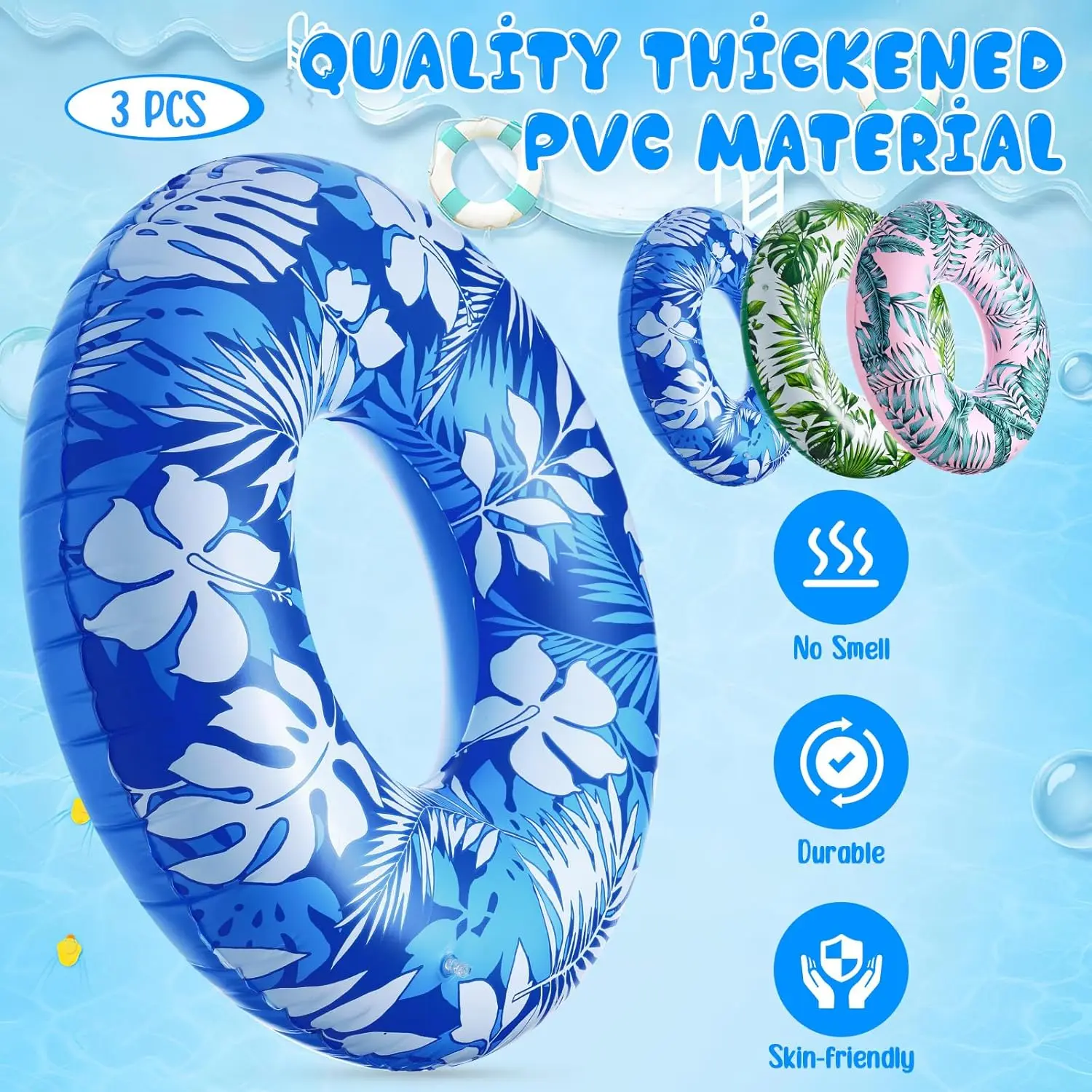Grands flotteurs de piscine pour adultes, 3 pièces, 47.24 pouces, feuilles tropicales gonflables, Tube flottant, anneaux de piscine Jumbo pour l'été, plage hawaïenne Sw
