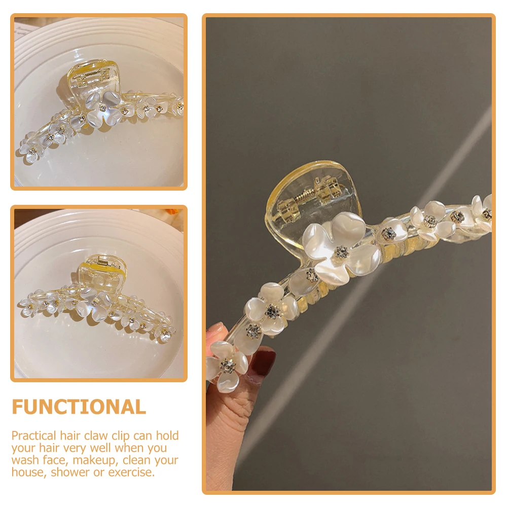 

2Pcs Rhinestones Floral Hair Clips for Women Long Hairpin Accessories Jaw Clasp Thick Thin Hair Easy Comfortable Wash Face