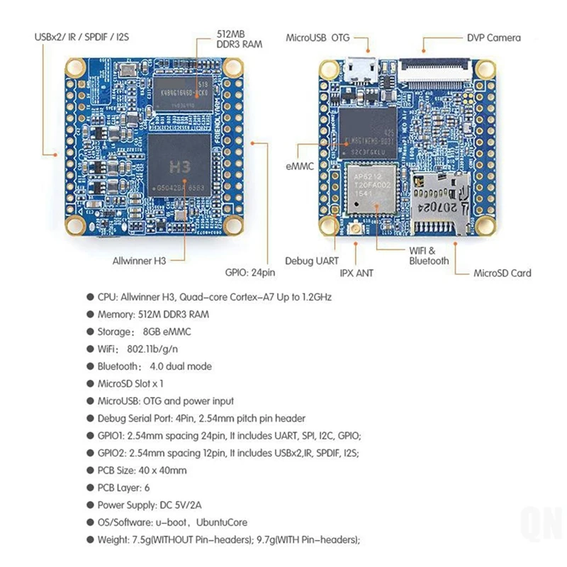 Nanopi NEO Air Development Board+Heatsink H3 4-Core Wifi Bluetooth Run Ubuntucore Mini IOT Development Board