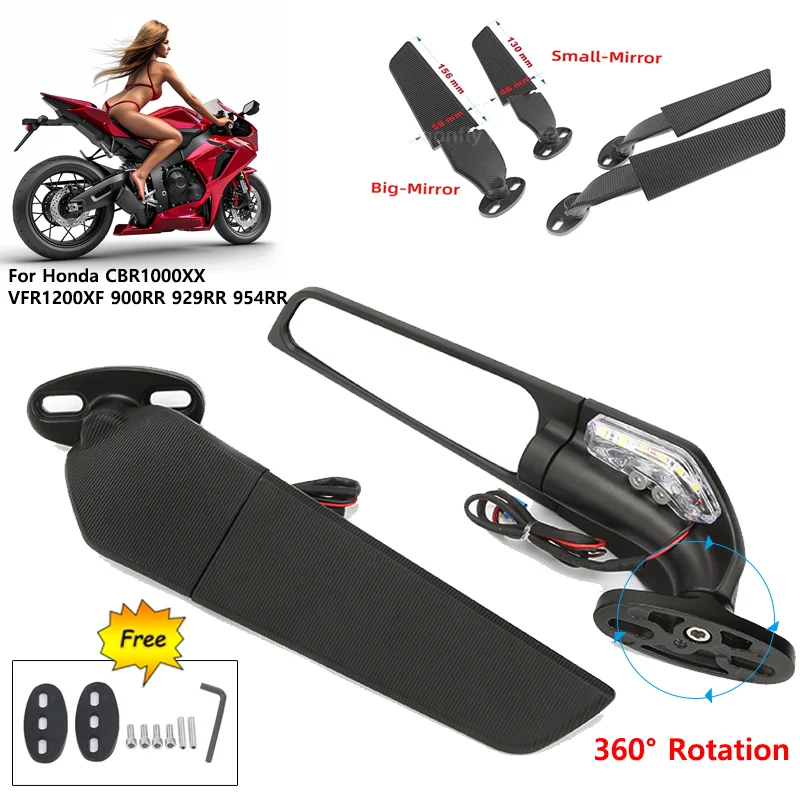 

For Honda CBR1000XX VFR1200XF 900RR 929RR 954RR Motorcycle Mirror Modified Wind Wing Adjustable Rotating Rearview Mirror Moto