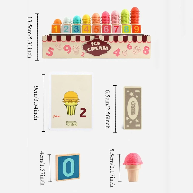 Ensemble de jeu de crème glacée en plastique pour enfants, maison de jeu en forme de couleur, jouet alimentaire, reconnaissance Montessori, jouet d'apprentissage des mathématiques