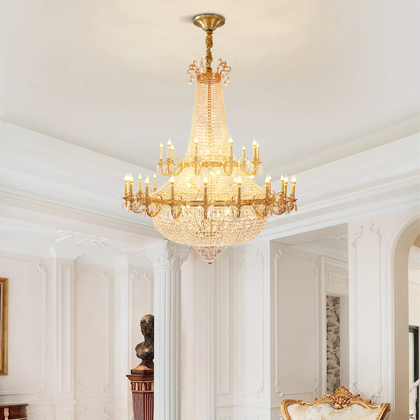 European Grand Villa Duplex Living Room Crystal Chandelier Hotel Banquet Hall Wedding Decor Brass Large Pendant Lamp