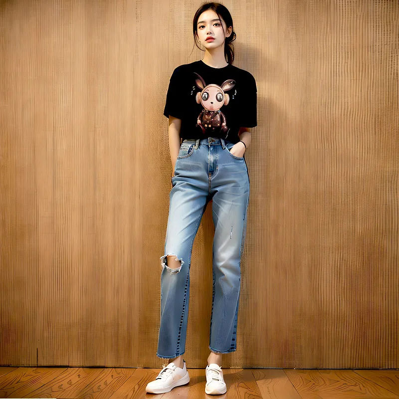 Chun yu yin jia Fashion High Street Designer klasyczny wzór drukowany T-shirt z krótkim rękawem dla kobiet tee