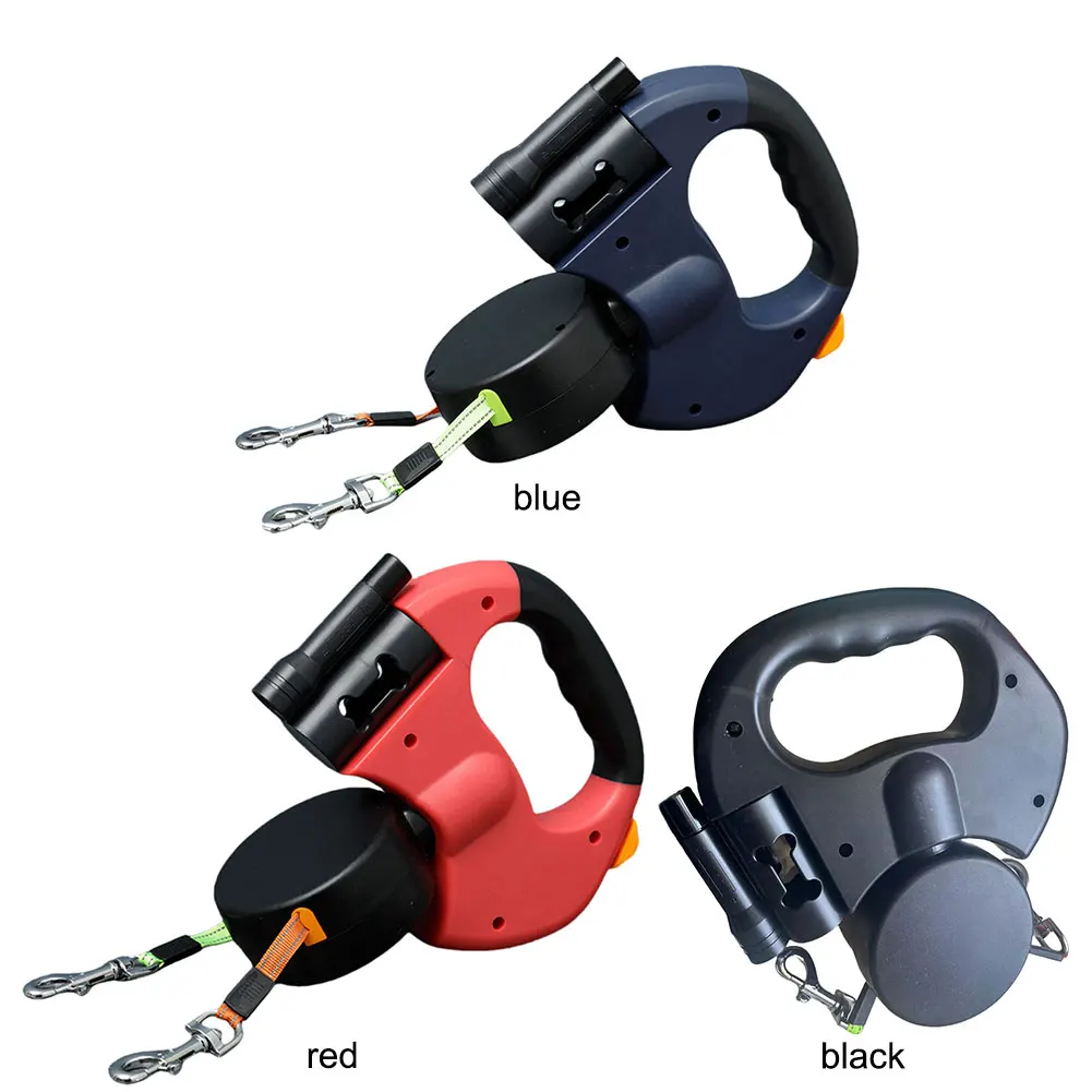 

Double Headed Dog Leash Dog Walking Leash 360 Degree Swivel Dual Pet Leash with LED Light Retractable Dog Leash Pet Supplies