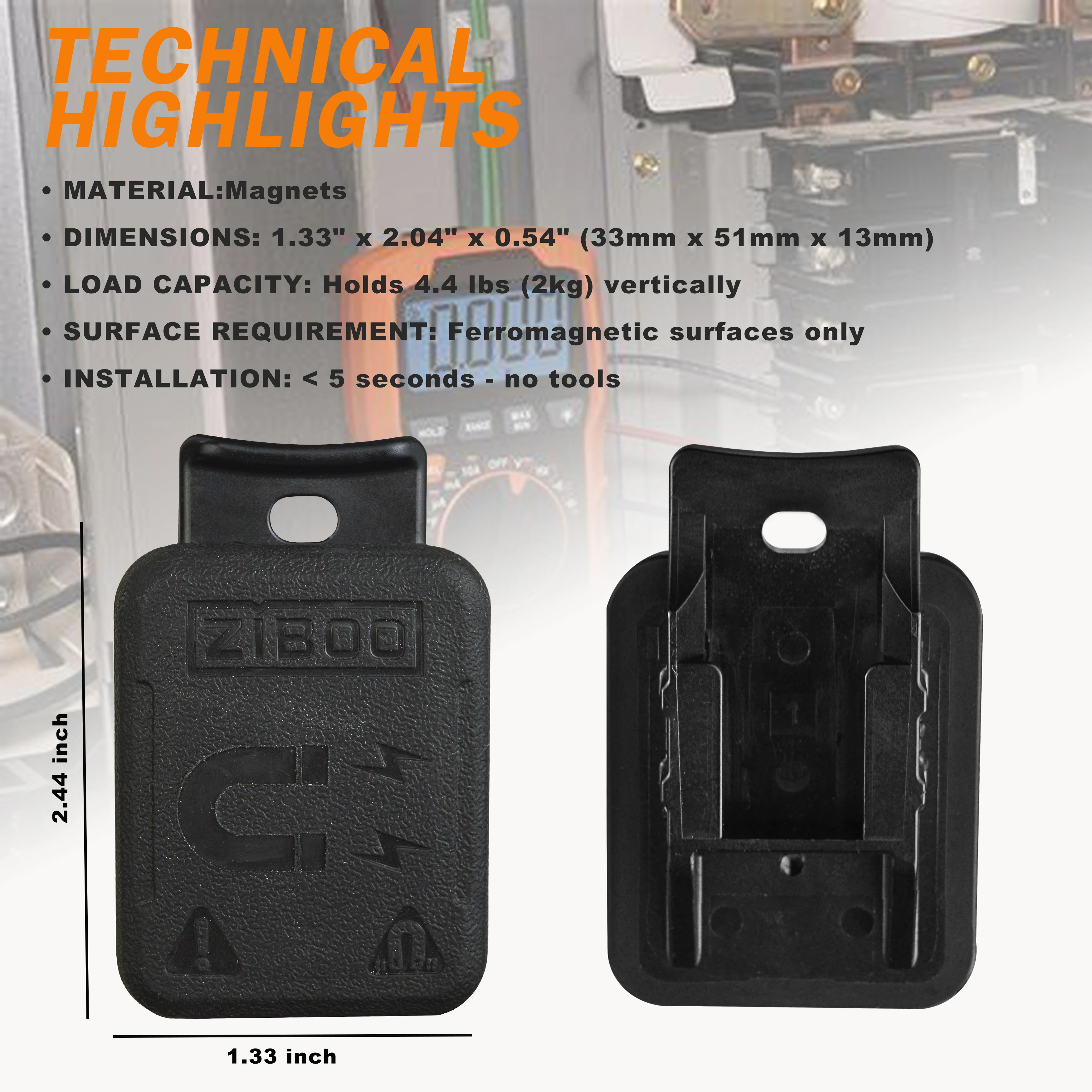 ZIBOO 69445 Magnetischer Aufhänger ohne Riemen für Klein Tools, Zangenmessgeräte und Multimeter mit leistungsstarken Seltenerdmagneten – Detail 6