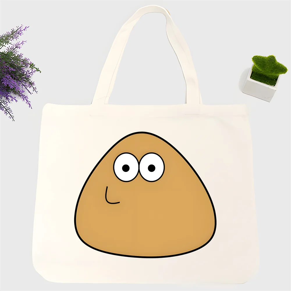 

pou Funny Shopping Bag Graphic Tote Harajuku Women Canvas Shoulder Bag Female Ulzzang Eco Large-Capacity