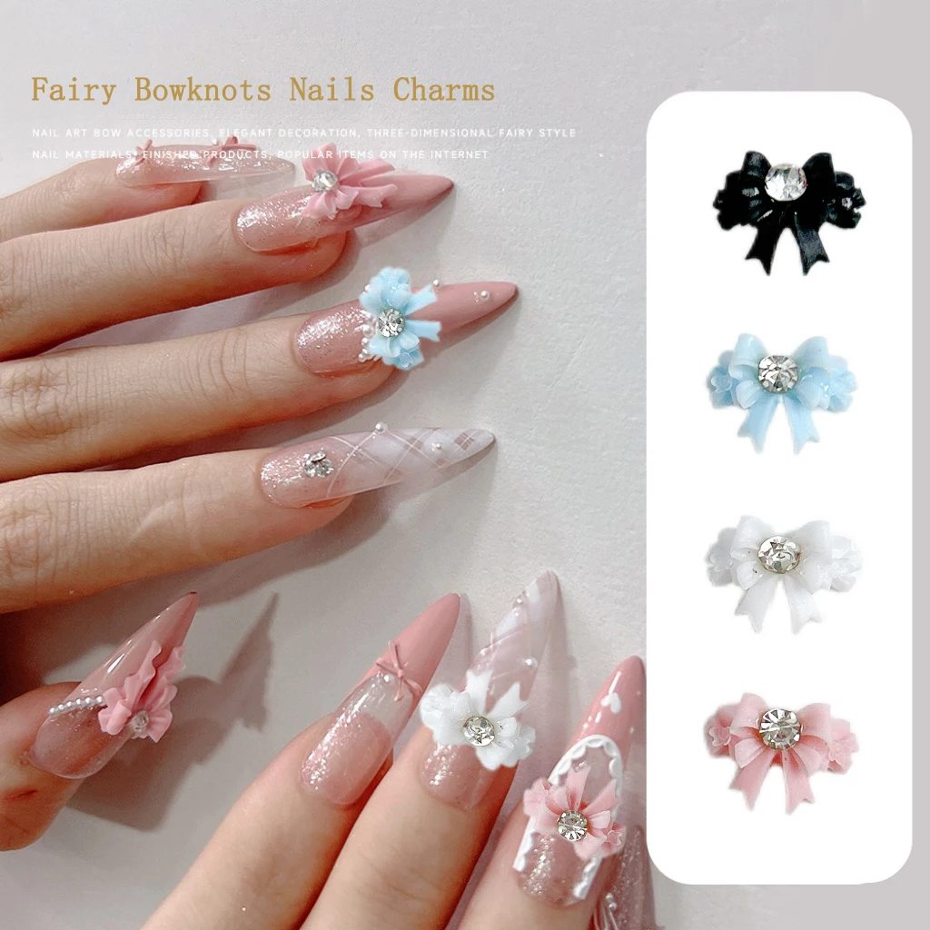 30PCS 솔리드 컬러 요정 활 수지 네일 매력 DIY 프랑스어 스타일 머리핀 손톱에 대 한 상감 더블 레이어 미니멀리스트 활 라인 석