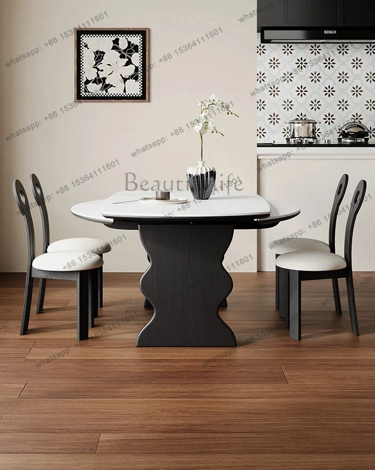 Solid Wood Folding Dining Table Extendable Convertible Round Table for Small Family Home