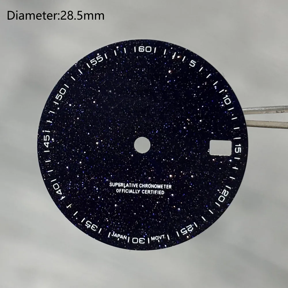 28.5mm nh35 S logo dial sparking starry star dial for nh35 movement blue-gold stone dial nh35 date_just s dial modification part