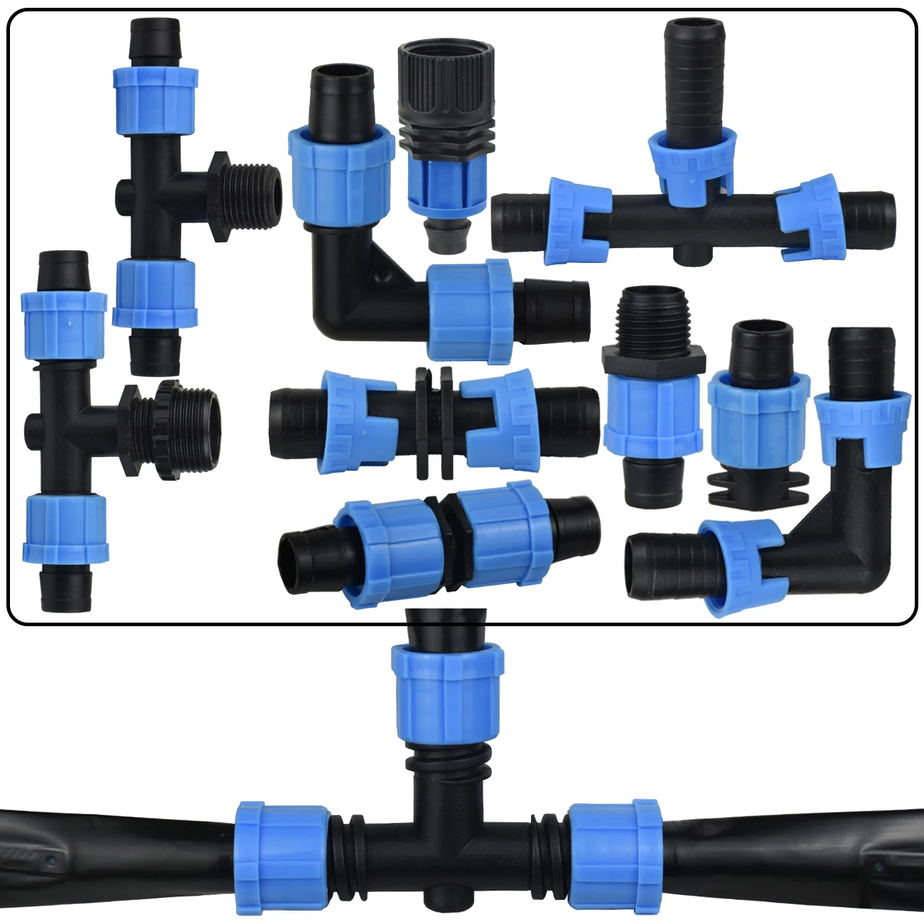 KESLA 2pcs 5/8'' Drip Tape Connector Garden Watering 16mm Drip Irrigation Hose Splitter Tee Elbow Coupling Threaded Pull-up Lock