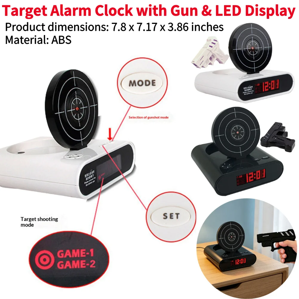 Electronics Desk Clock Digital Gun Alarm Clock Gadget Target Laser Shoot Children's Creative Alarm Clock Table Awakening