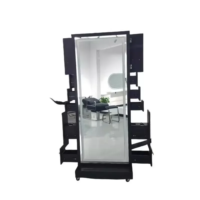 Barber shop mirror with lamp and drawer floor-to-ceiling hair mirror