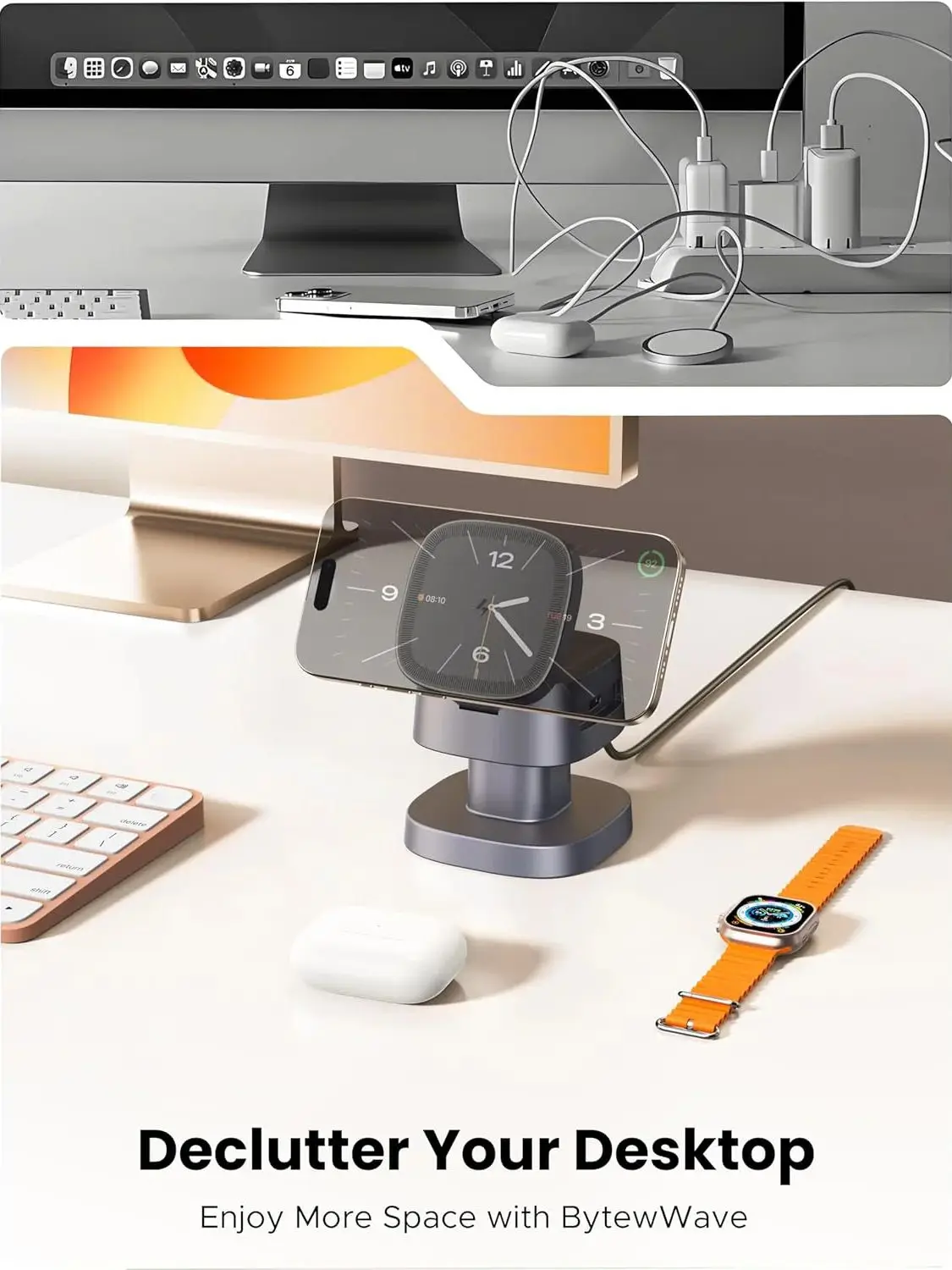 TIMESS Nachtlicht Pilz-Design Kabelloses 3-in-1 Ladegerät für iPhone 17 16 15 14 PRO MAX, AirPods und Apple Watch Ladestation