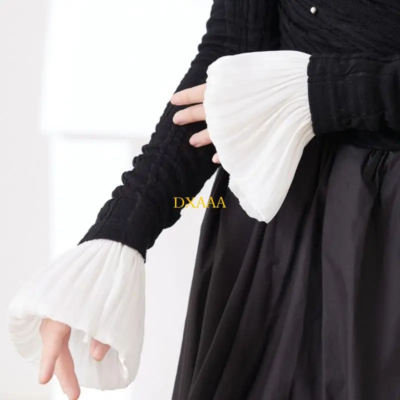 Dxaa encaje mangas con mangas acampanadas cubiertas brazo brazo mangas falsas para mujeres oficina