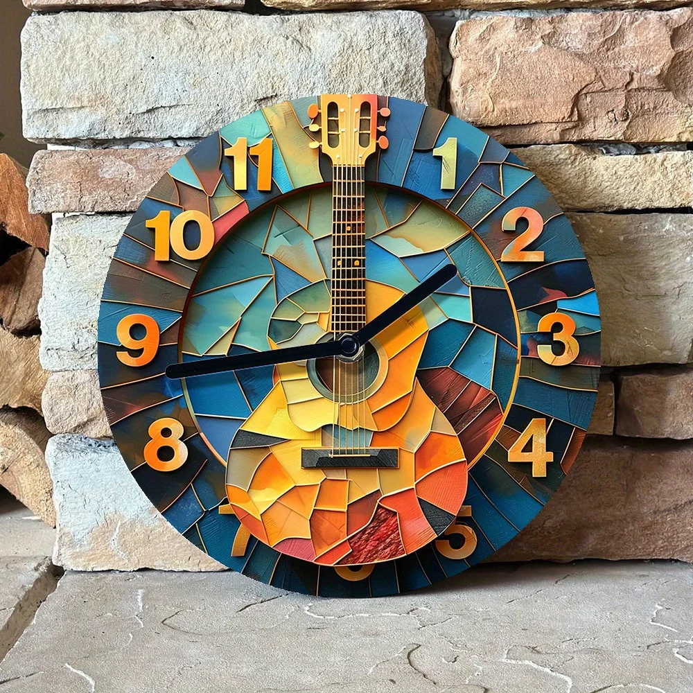 Silent Guitar-Themed Wall Clock, Ideal for Living Room & Halloween Decor Wall Clock Modern Design  Living Room Decoration