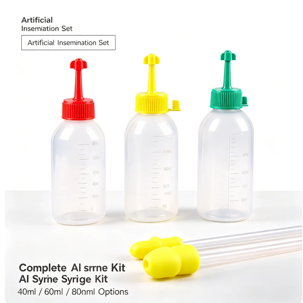 Disposable thickened sponge semen tube set, farm artificial insemination semen bottles, 40ml/60ml/80ml, for pigs, cattle, sheep,