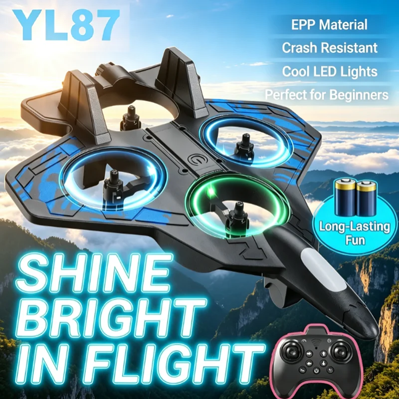 2026 Remote Control YL87 Fighter Jet Plane Toy Kids 2.4G RC Stunt Foam Airplane Lights Flying Helicopter Hobby Drone Gifts Toys