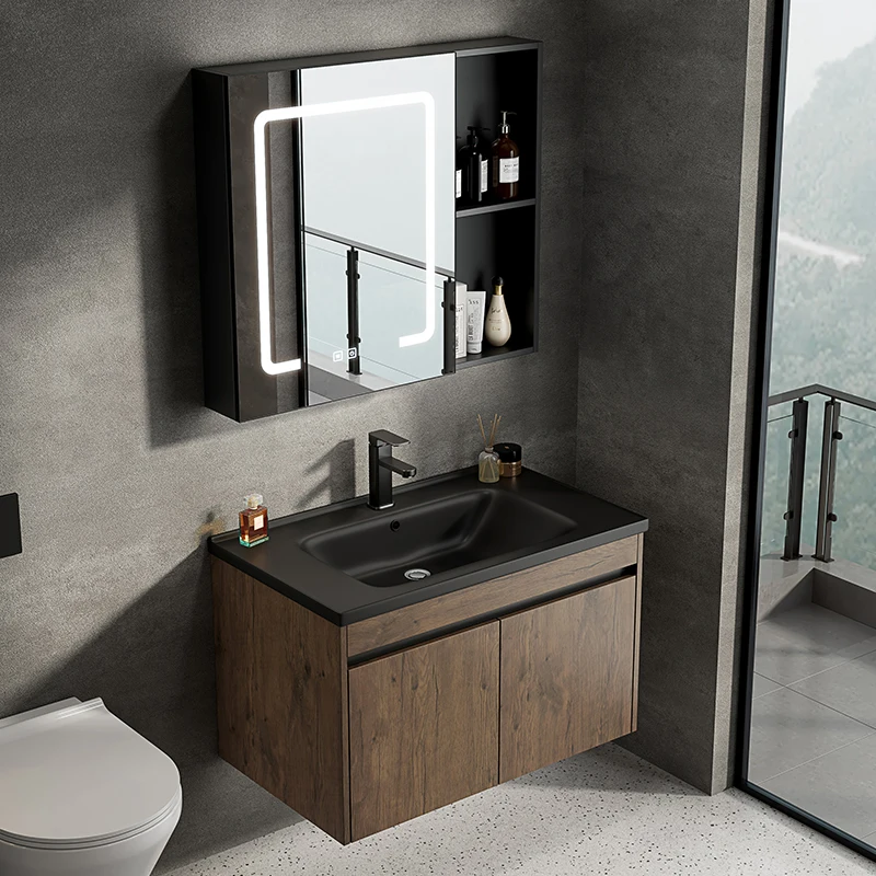 

Small apartment bathroom integrated basin set Space aluminum bathroom cabinet Washbasin cabinet combination Household ceramic ba
