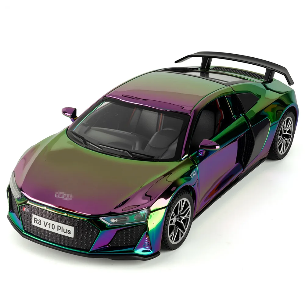 

1:32 R8 Plus electroplating version simulation model sound light pull back multi-door toy collection decoration gift