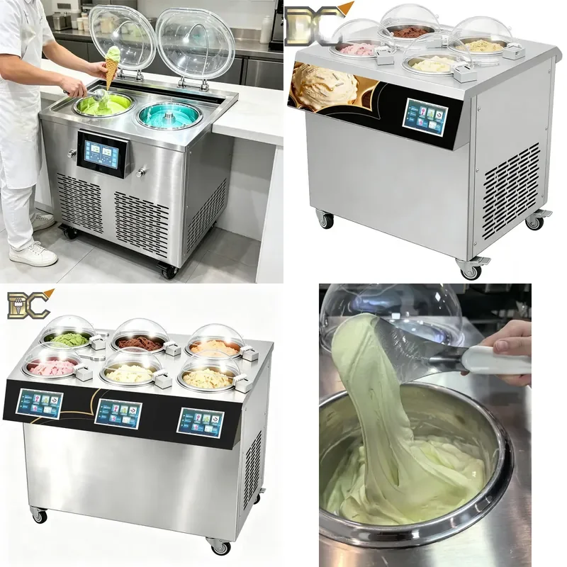 for 2/4/6 Cylinder Top Ice Cream Machine 5.5L Capacity Vertical Batch Freezer Hard Ice Cream Maker with Night Insulation