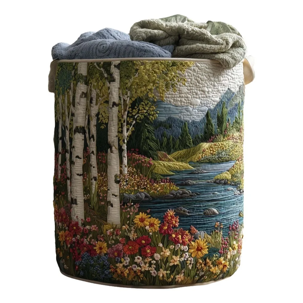 Multi Color Pattern Quilted Laundry Basket Folding Large Capacity Clothes Storage Bucket with Handle Space Saving