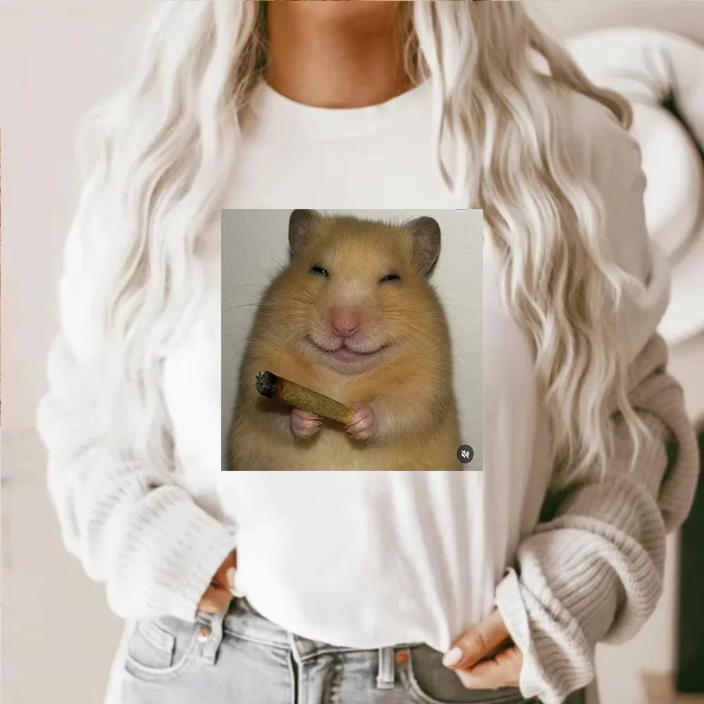 Funny Screaming Hamster Graphic Print Creative Top Casual Short Sleeve Crew Neck T-shirt Clothing for Summer Women Men Clothing