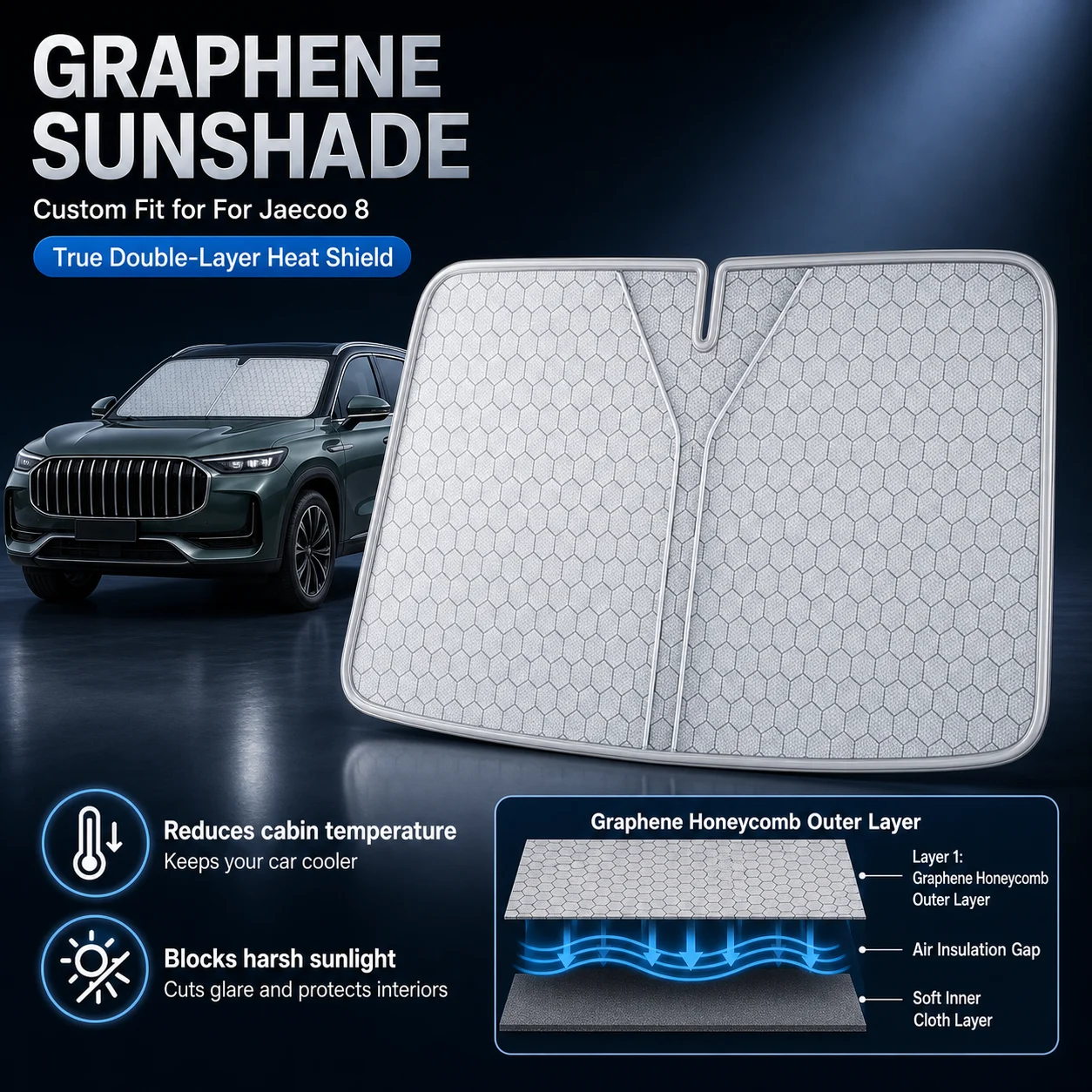 For Jaecoo 8 Graphene Windshield Sunshade Custom Fit Car Sunshade UV Sun Protection Car Interior Accessories