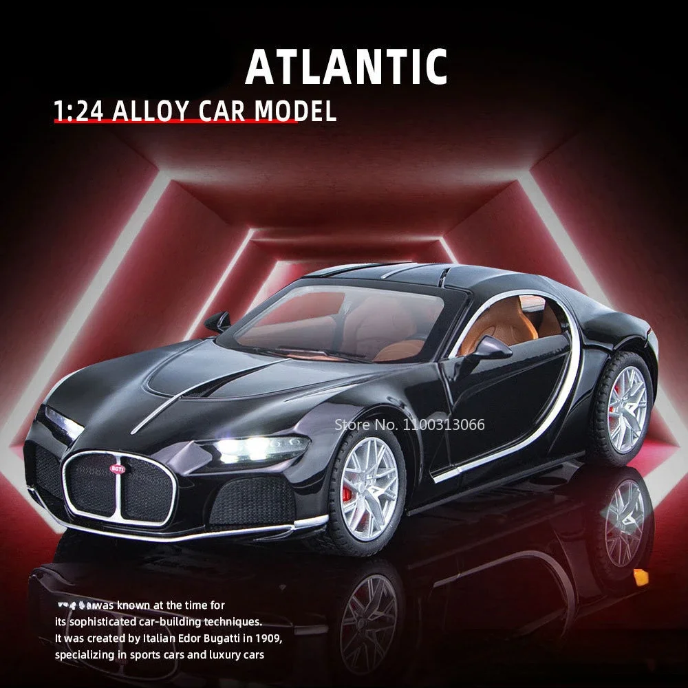 1:24 Bugatti Atlantic Spielzeugmodell, Sportwagen, Legierung, Druckguss, zurückziehbares Soundlicht, 3 Türen geöffnet, Weihnachts-Supercar, Geschenke für Kinder