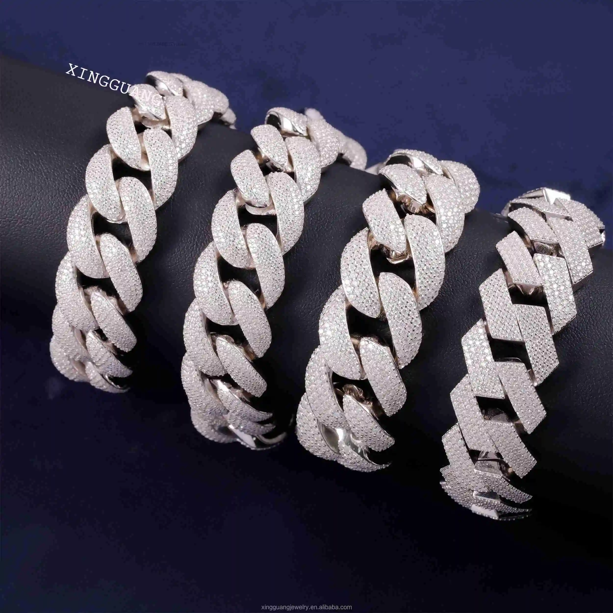 Fine Chain Cuban 20mm Width 2/3/4rows Iced Out VVS Moissanite Diamonds White Gold Plated Solid Silver Hip Hop Bracelet Jewelry..
