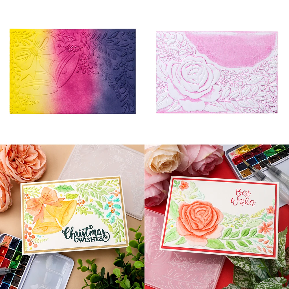 3D-Prägeordner Rose Jingle Bell mit Holly Laub für DIY Weihnachten Scrapbooking Hinzufügen von Textur Papier Handwerk Schablone