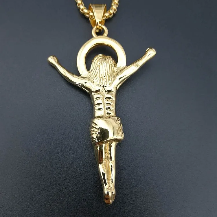 316L Stainless Steel Necklace Chain Gold Color Christian Jewelry Jesus Crucifix Men\'s Cross Pendant Necklace For Men
