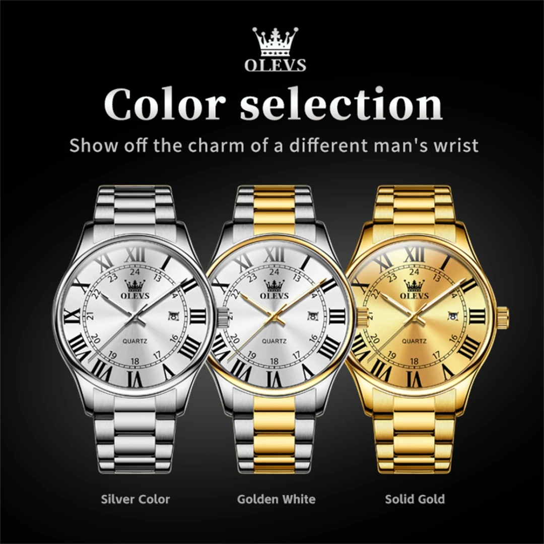 OLEVS 2911 Casual Quartz Watch Gift Stainless Steel Watchband Round-dial Wristwatch Calendar
