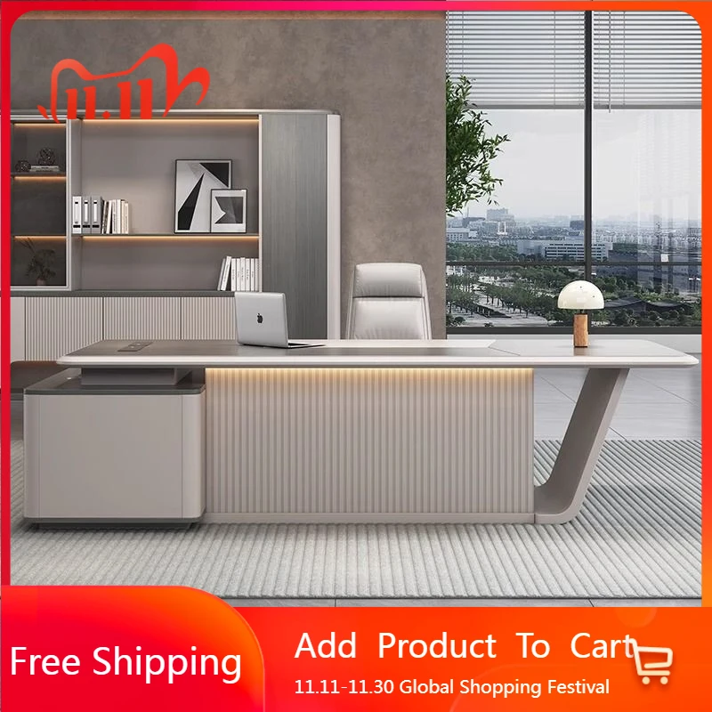 

Luxury Long Office Desk Organizers Aesthetic Reception Design Wooden Office Desk Computer Escritorio Oficina Salon Furniture
