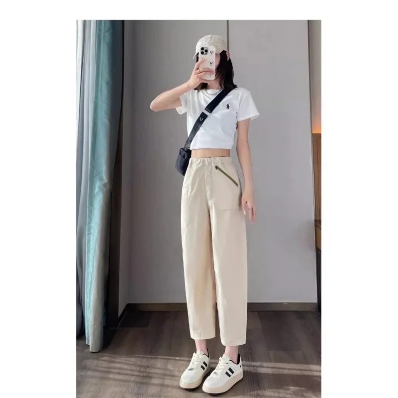 Ropa de mujer Color sólido elástico cintura alta bolsillo Harem Casual suelta moda Leggings pantalones deportivos