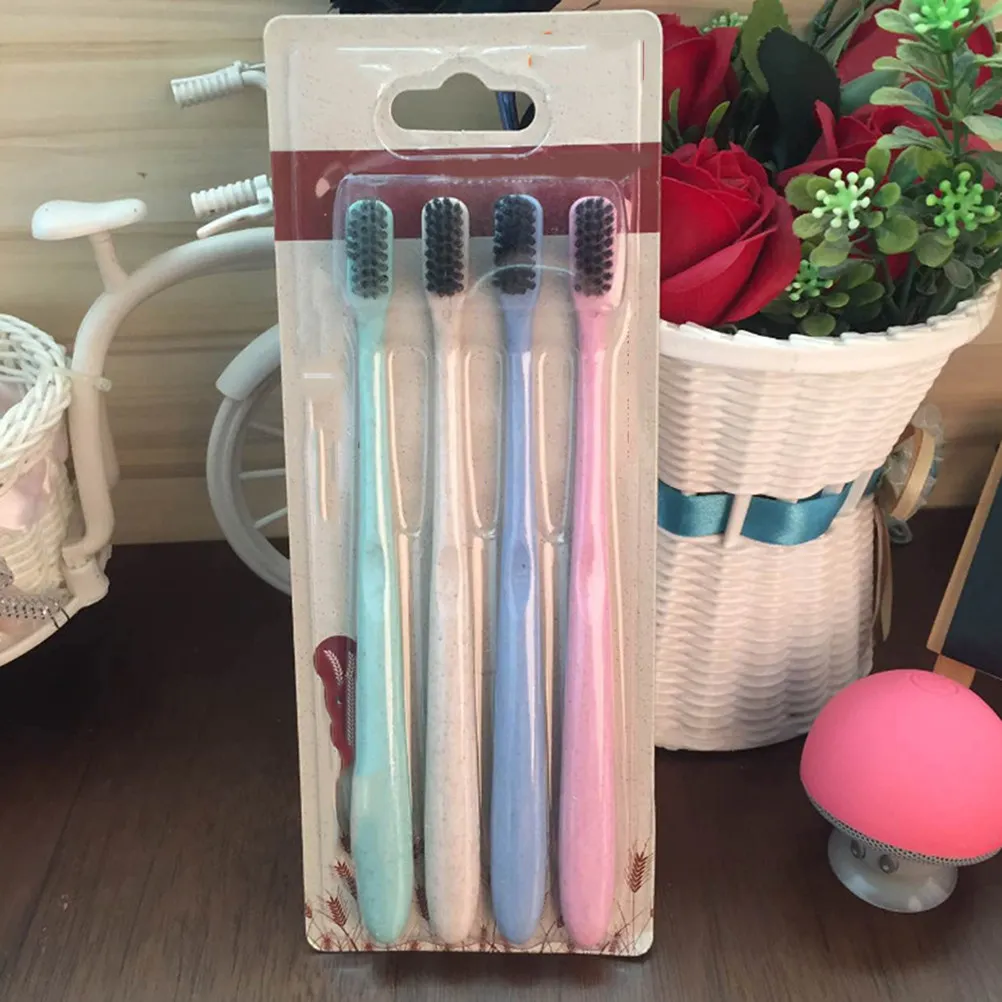4Pcs Bamboo Charcoal Toothbrush Set Bristles Superfine Soft for Sensitive Gums Travel Friendly Eco Friendly Biodegradable