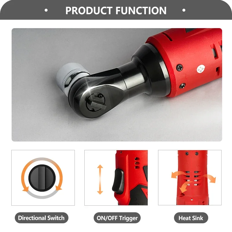 12V Cordless Electric Screwdriver Wrench 3/8 Inch Right Angle Ratchet Wrench Impact Drill Removal Screw Nut Car Repair Tool