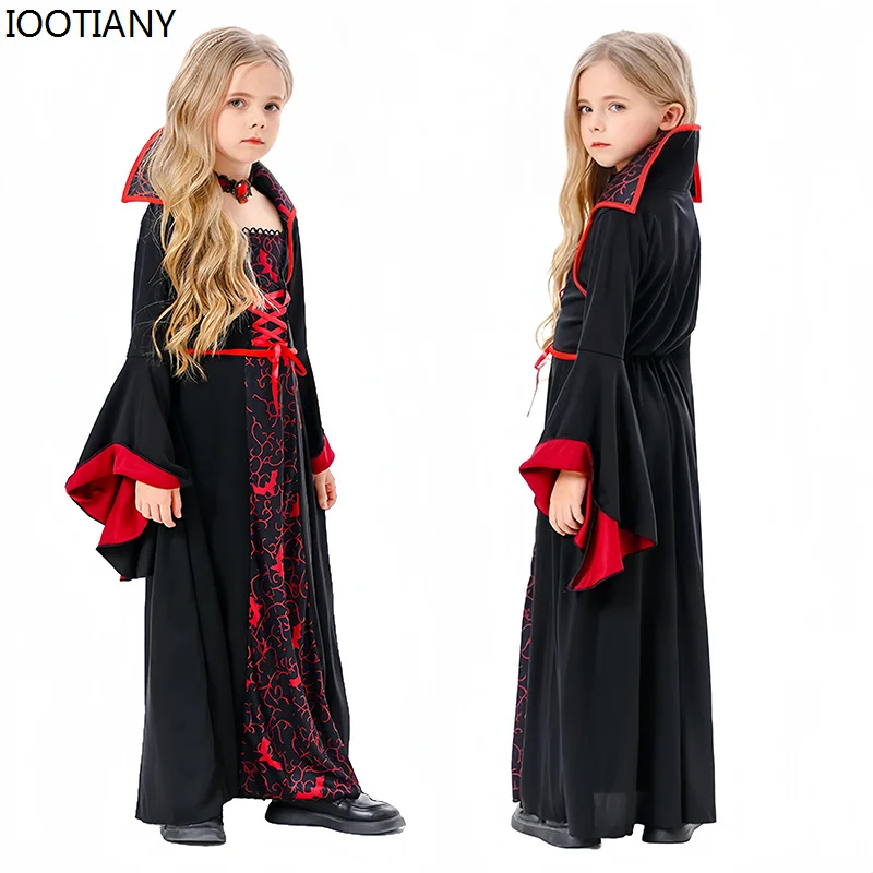 Halloween Children's Horror Vampire Cosplay Costume Gothic Retro Zombies Masquerade Outfit Carnival Party Stage Showing Dress Up