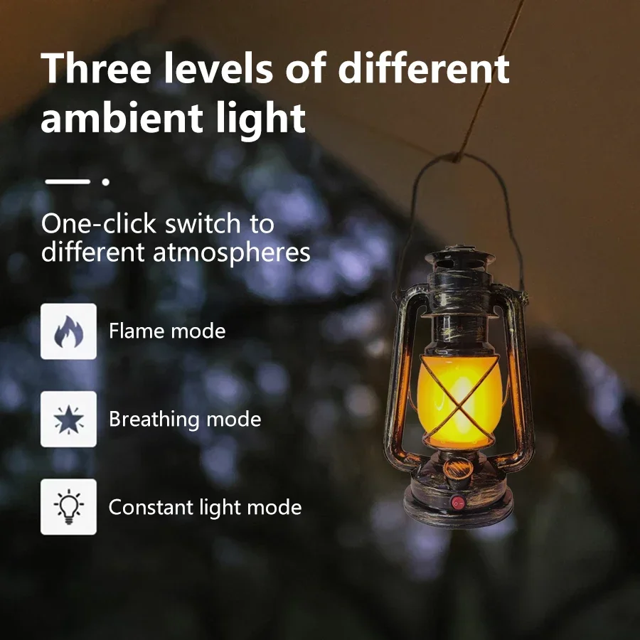 Retro Portable Camping Lantern USB Rechargeable LED Hanging Tent Light 3 Lighting Modes Horse Lights For Hiking Desktop Decor