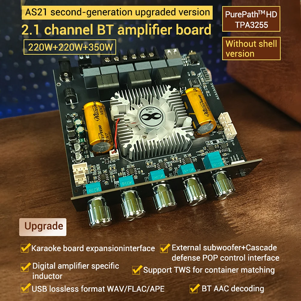 

16-38V ZK-AS21 2G Channel TPA3255 Power Audio Stereo Subwoofer Amplifier Board 220WX2+350W Bass AMP