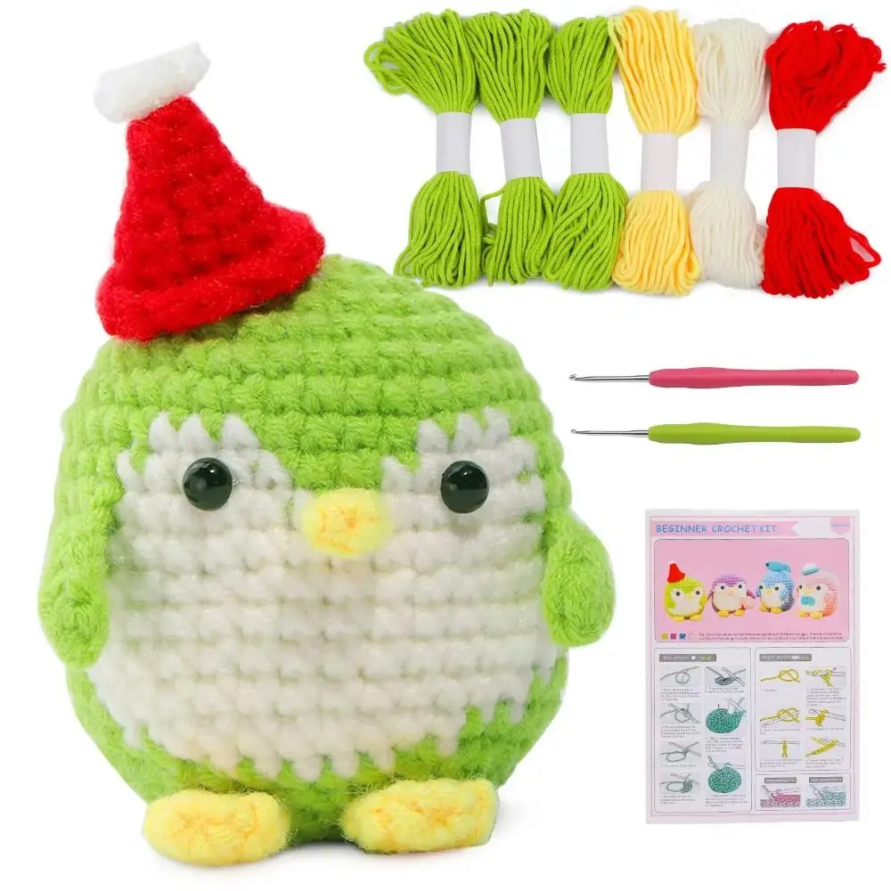 Pinguim iniciante kits de crochê passo a passo fácil de seguir kit de tricô diy com tutoriais de vídeo colorido