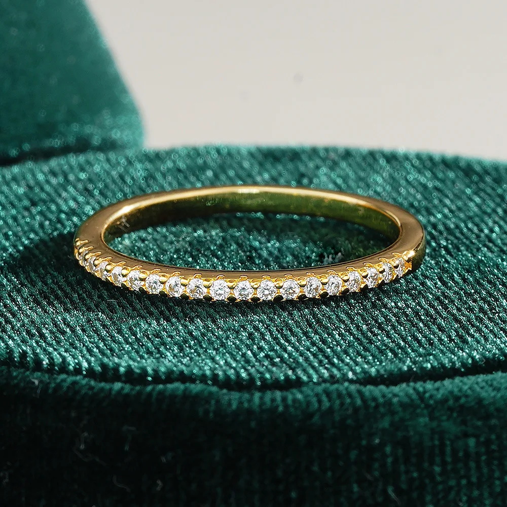 

One Line Ring, Circular S925 Sterling Silver Plated with 18K Gold Moissanite S925 Silver Ring, Children's