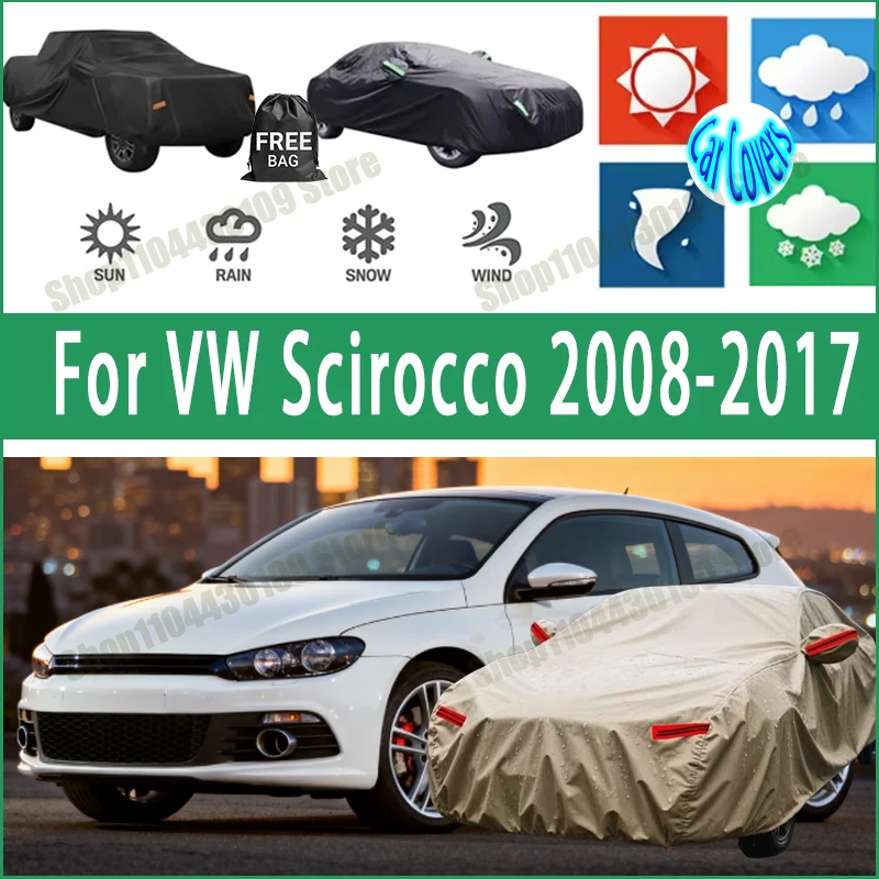 

For VW Scirocco 2008-2017 Car Cover Waterproof UV Protection All Weather Dustproof Snow Rain Cover 190T Polyester