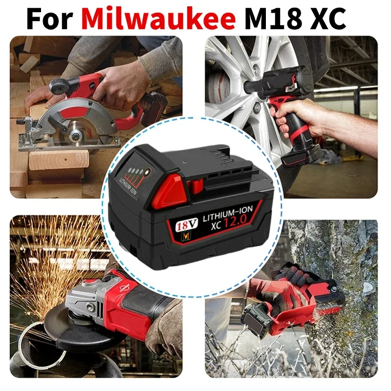 Batería de iones de litio de alta capacidad, 18V, 9Ah/12Ah, para Milwaukee M18 XC, 48-11-1860, 48-11-1850, 48-11-1840