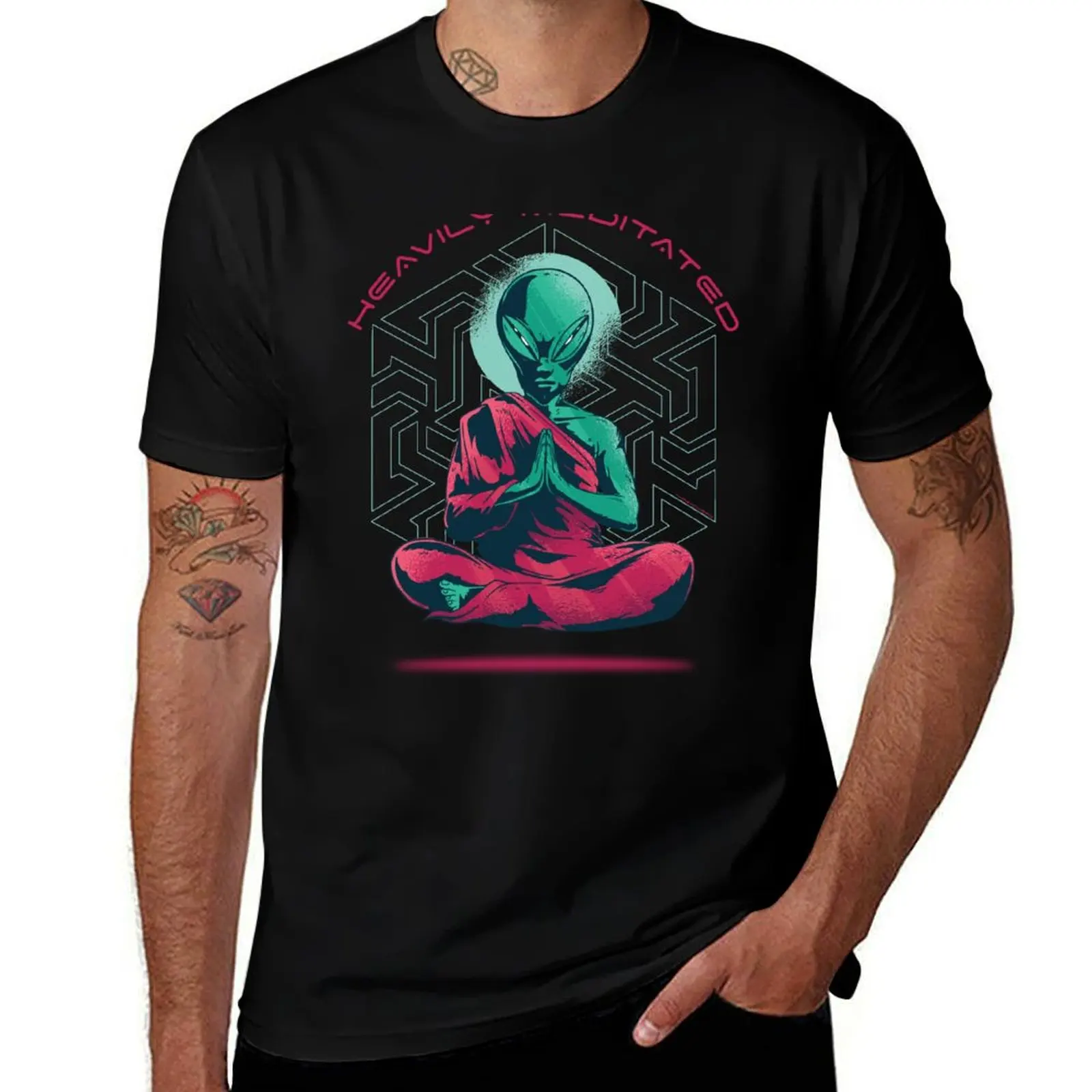 Heavily Meditated Alien Buddha Meditation Yoga Zen T-Shirt Fashion Graphic Tee for Men T-Shirt
