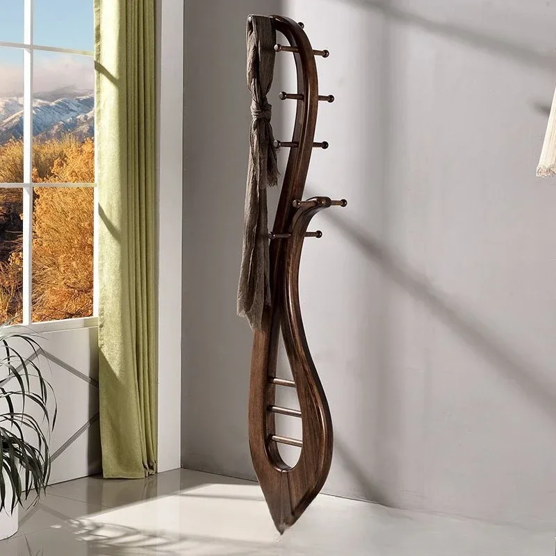 All solid wood coat rack Floor-to-ceiling Chinese-style household black walnut hanger Living room entrance coat rack Bedroom