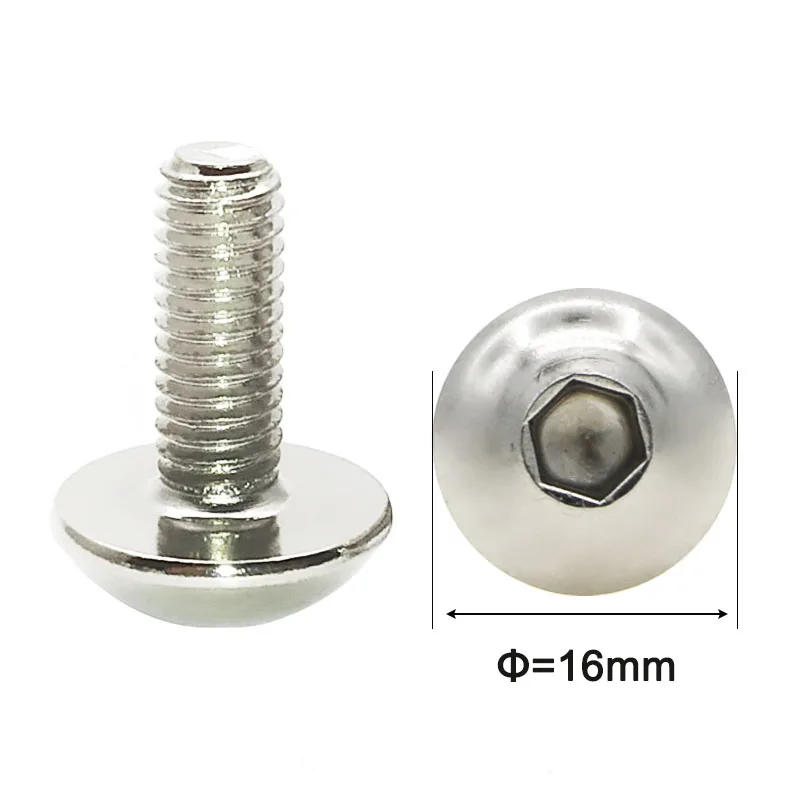 10pcs High Alloy Steel 16mm Big Round Head Inner Hexagon Screw Bolt M6 12/16/20mm for CNC Motorcycle Scooter ATV Plastic Cover