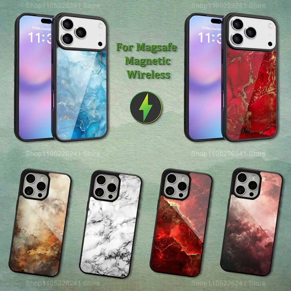 

Cool Pattern Marble Art For iPhone 12,14,11,15,13,16,17,For Magsafe,Plus,Mini, Pro,Max,Magnetic Wireless Charging Case