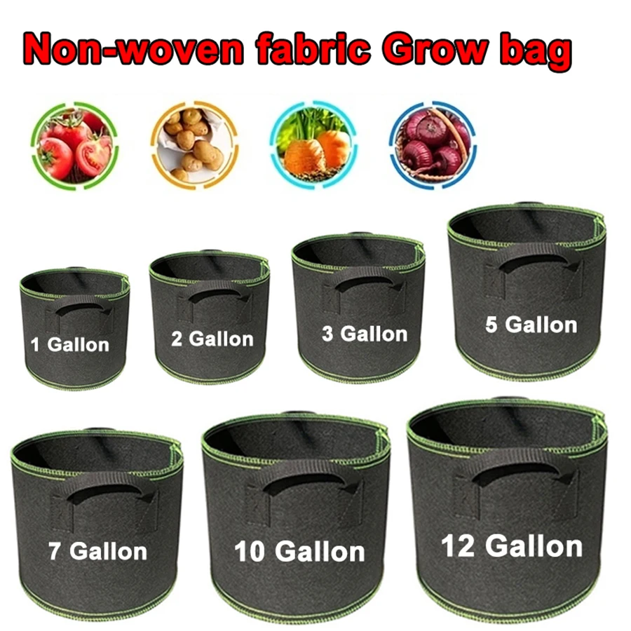 1Pcs Black Non-Woven Fabric Grow Bag with Reinforced Handle Breathable Reusable Plant Pot for Vegetable Flower Gardening