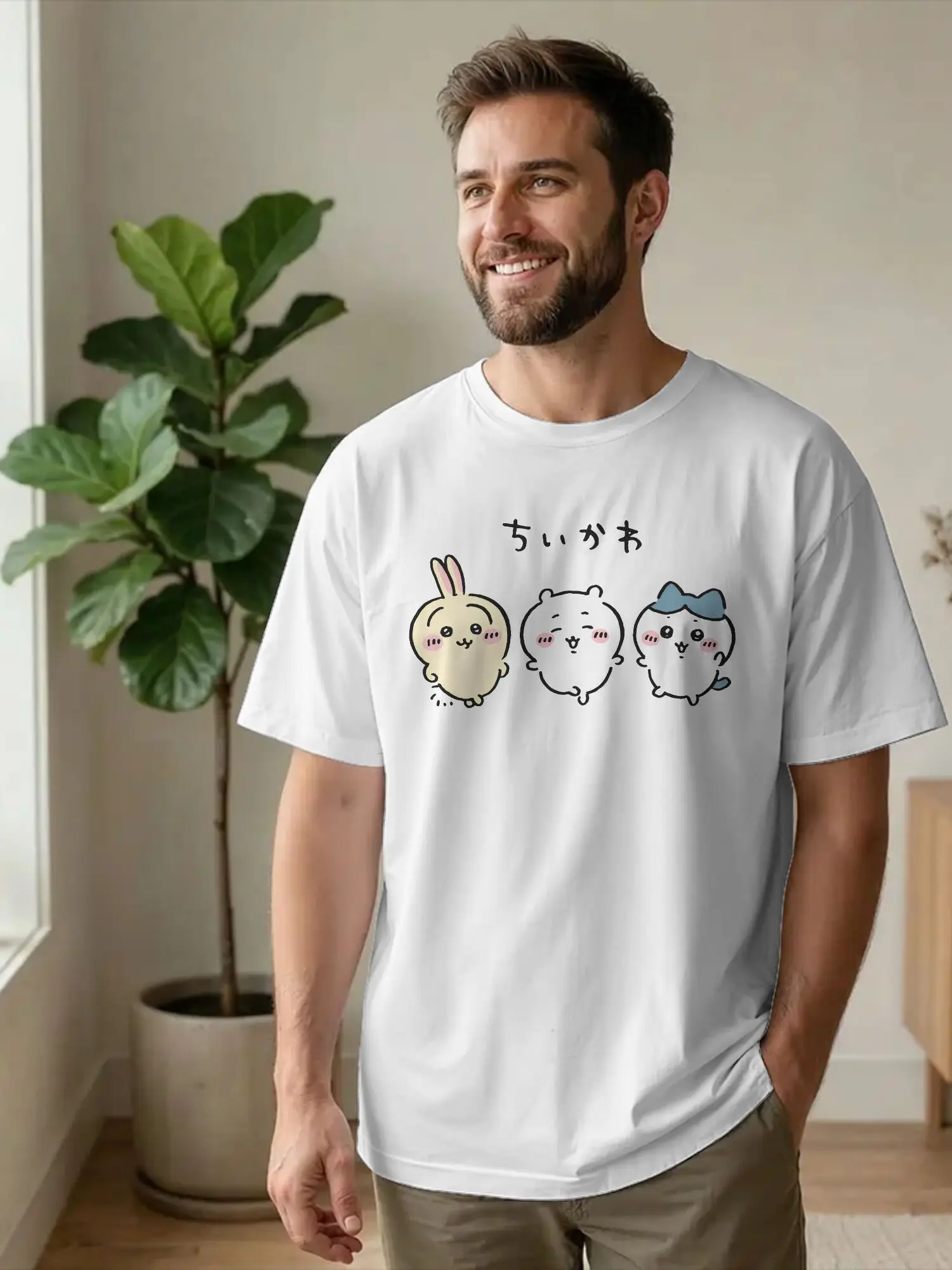 Chiikawas Catoon T-Shirts für Herren und Damen, 100 % Baumwolle, Freizeit-Kurzarm-T-Shirt mit O-Ausschnitt, Geschenk-T-Shirts
